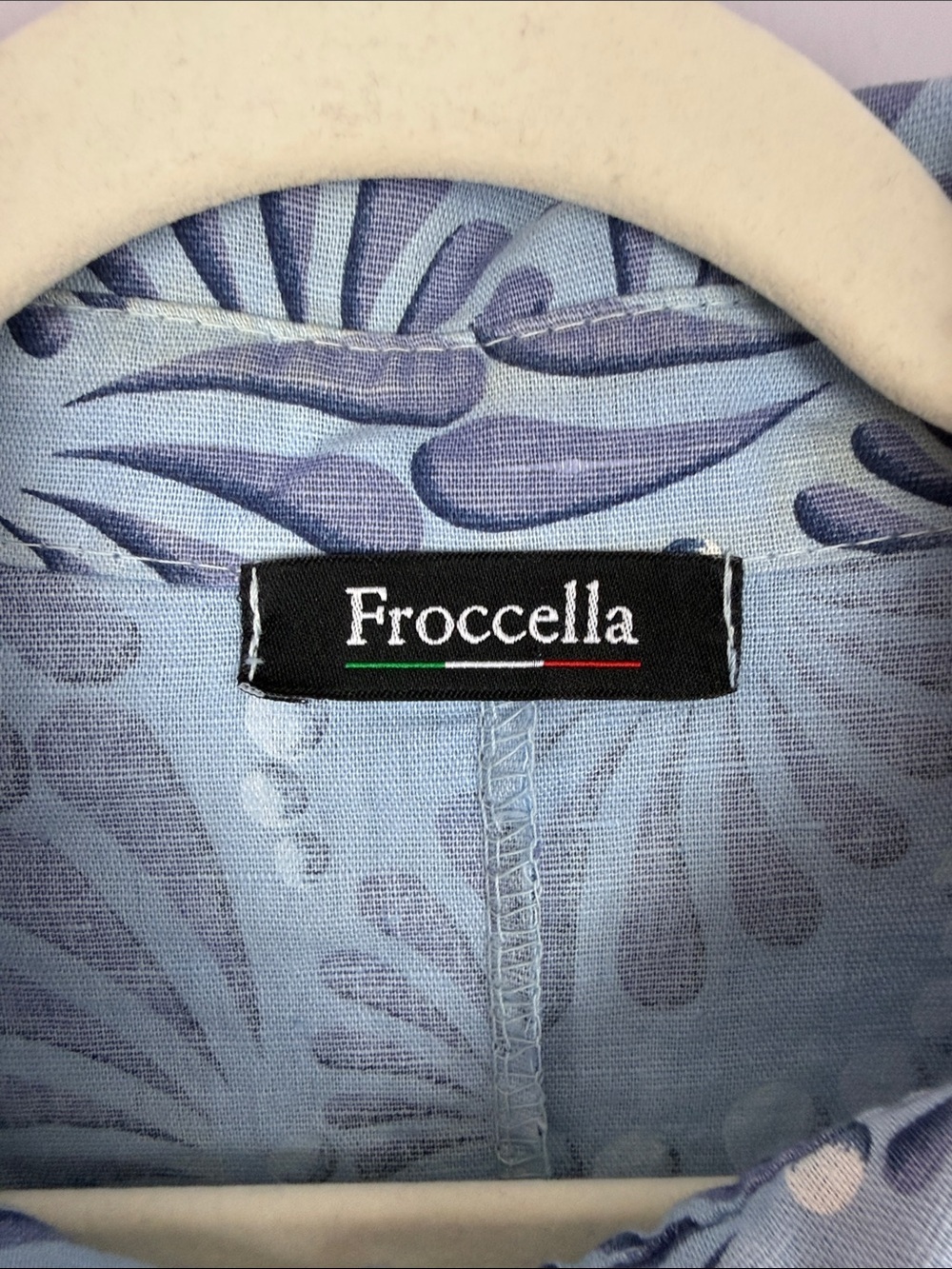 Froccella Italy Linen Cotton Blend Roll Tab Sleeve Abstract Print Tunic Shirt OS - Picture 3 of 15
